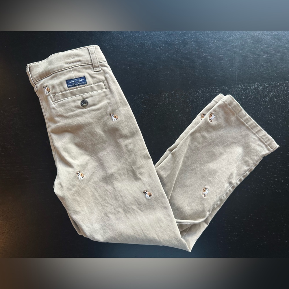 Janie and Jack Embroidered Bulldog khaki pants excellent condition